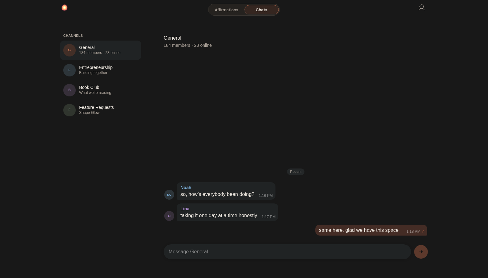 Glow Community channel chat inside the editor